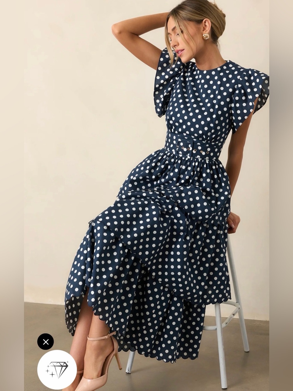 NWT PROSPERINA CHELSEA NAVY POLKA DOT COTTON MAXI DRESS Size Medium